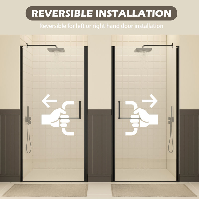 Pivot Shower Door 35 - 36" W 72" H, 1/4" 6Mm  Clear Tempered Glass, Proof Film, Matte Black, Reversible Installation, Nano Coating For A Spot And Fresh Shower, Wall Contour Design Uneven Walls, Rust