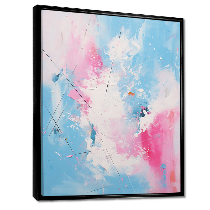White Clouds Blue Sky Miami - Abstract Wall Art Living Room, 20" H x 12" W x 1" D, Black Floater Framed Canvas
