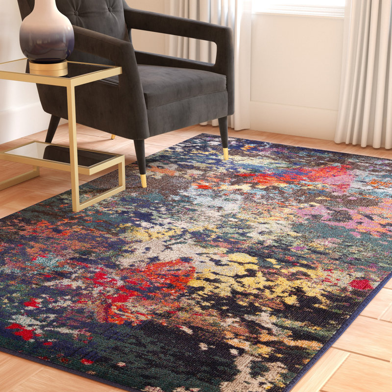 Hertzler Southwestern Wool Brown/Teal Area Rug, Rectangle 5'1" x 7'7"