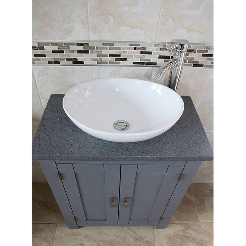 Rodarte 650mm Single Bathroom Vanity with Vessel Ceramic Basin, Grey Quartz, Grey
