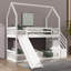 Lit superposé simple au dessus d'un lit simple avec glissière convertible, cadre de lit superposé bas en bois avec garde-corps-1857033255