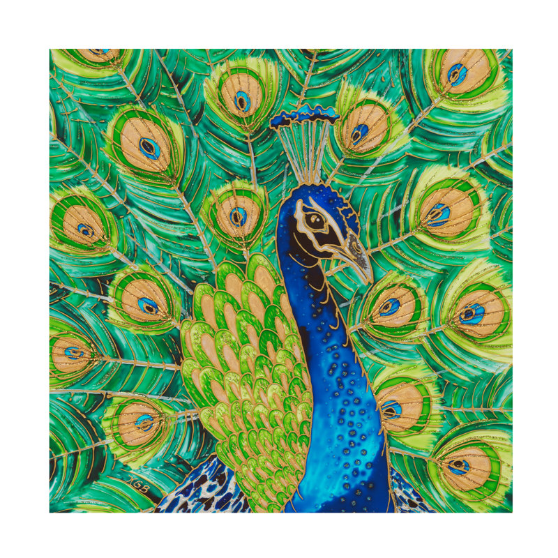 Art sur toile, paon sur toile par Kims, H 14 po x l 14 po x P 2 po