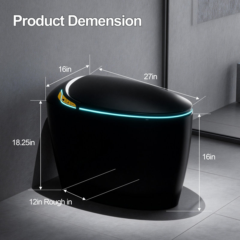 Elongated Egg Shaped Smart Toilet With Bidet Seat, Auto Open&Auto Flush, Adiusted Heated Seat, Warm Water And Dryer, Night Light, Side Buttons