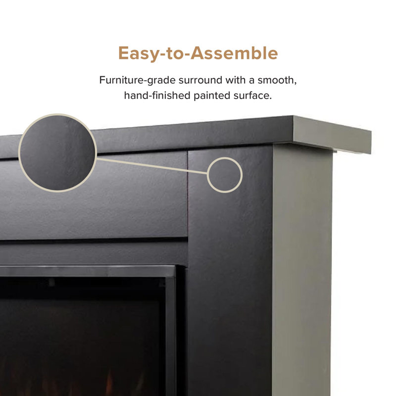 Modern Ember Patton 64" Mantel Package with 42" Electric Fireplace - Works w/ Alexa and Google Asst, Black