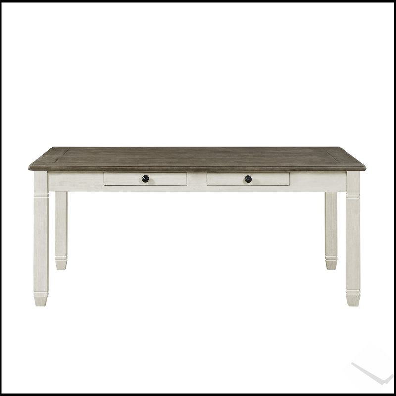 Table de salle à manger avec fini blanc antique et brun rosé avec 6 tiroirs de rangement spacieux