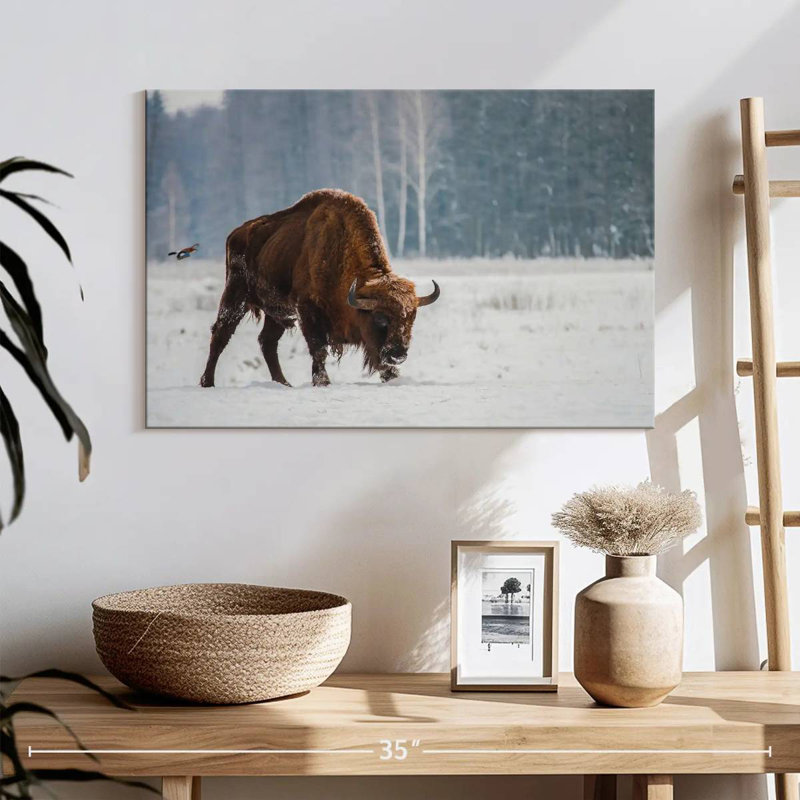 Brampt Bison In Snowy Forest, 16" H x 24" W