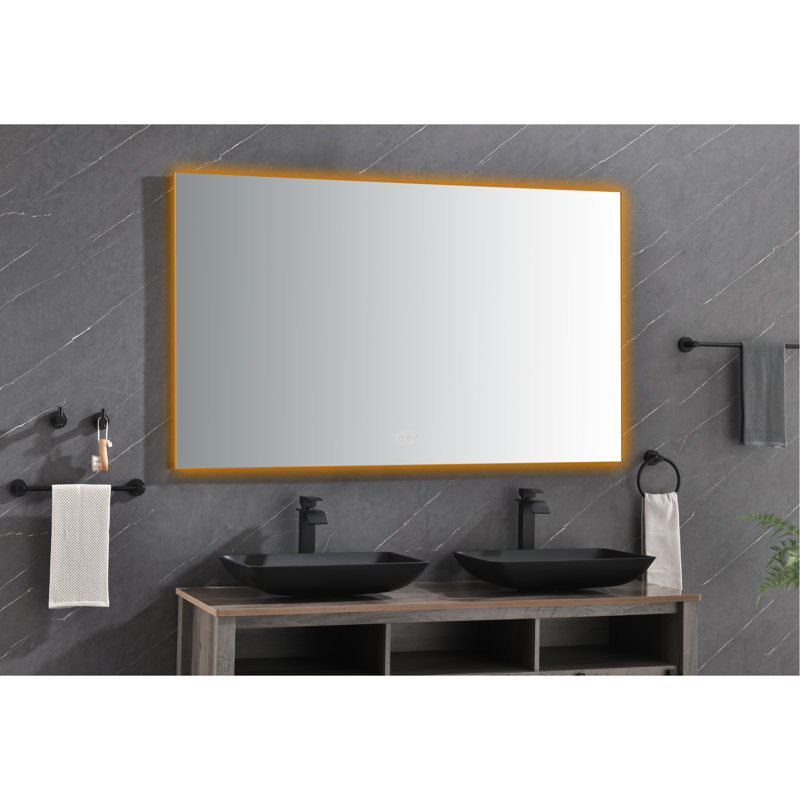 Miroir de salle de bain mural 60 po x 36 po à DEL, avec dossier, brouillard, mémoire, grand, réglable, incassable, à intensité variable, miroir horizontal / vertical