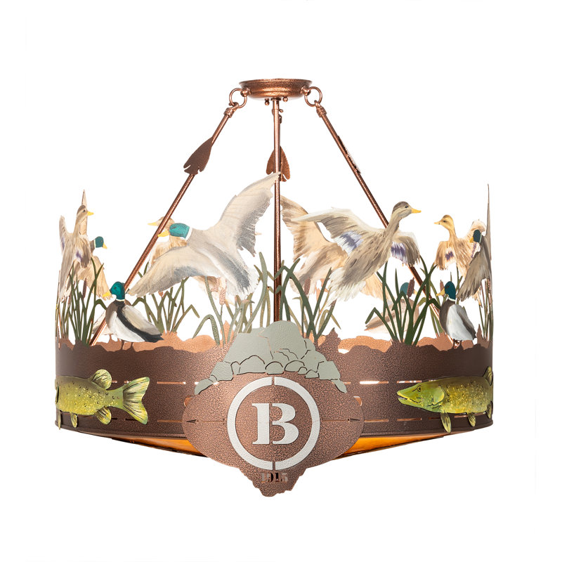 Copper and Glass Wildlife Semi-Flush Mount Light