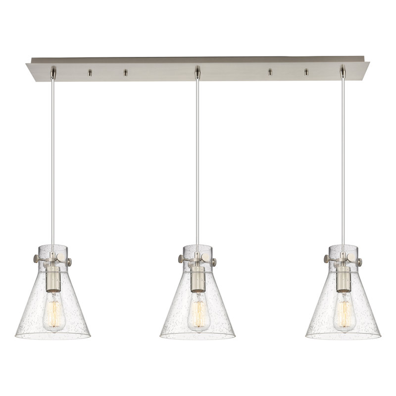 Luminaire suspendu 3 lumières Amrith, Bullé, Nickel satiné brossé