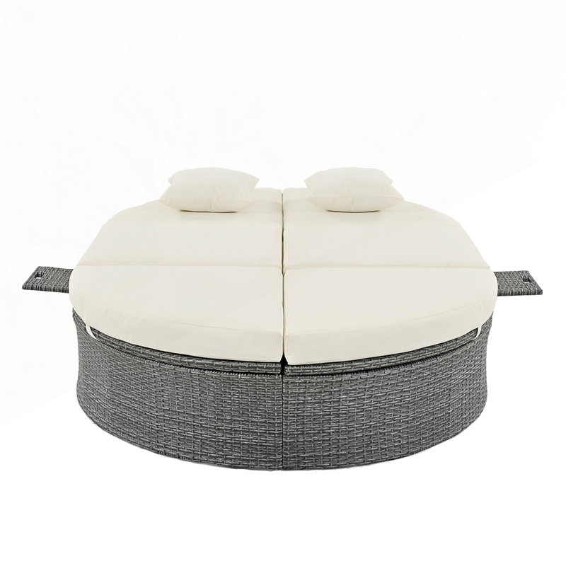 Rattan Garden Reclining Chaise Lounge with Adjustable Backrests and Foldable Cup Trays, Beige
