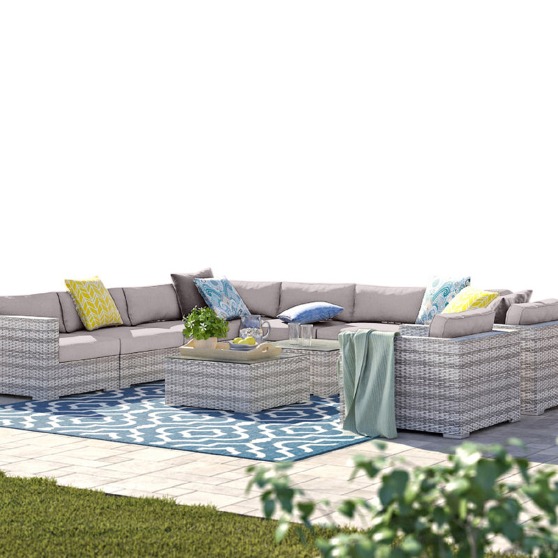 Cloyd Wicker Fully Assembled 8 - Person Seating Group with Sunbrella Cushions, Sunbrella Taupe