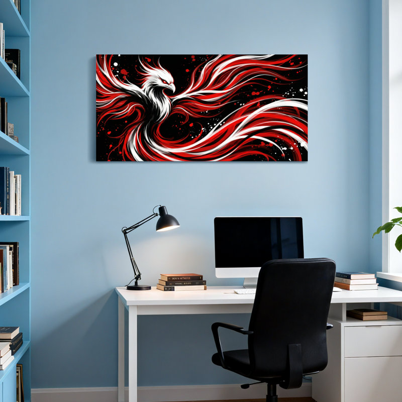Animals Red White And Black Phoenix Artwork, 20" H x 40" W