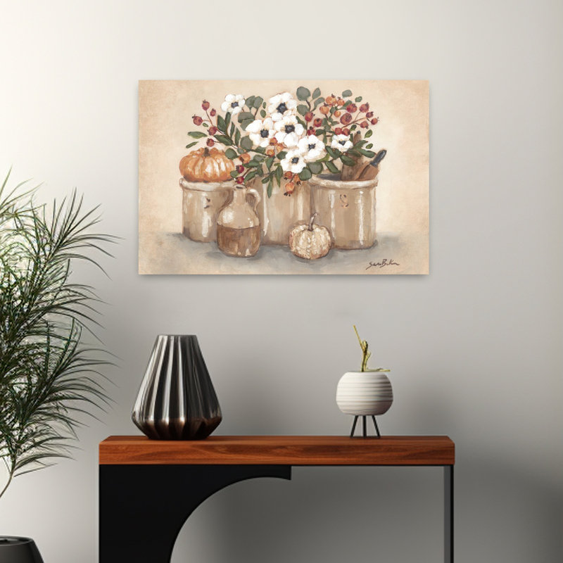 Fleurs d'automne, art floral rétro, H 16 po x l 24 po