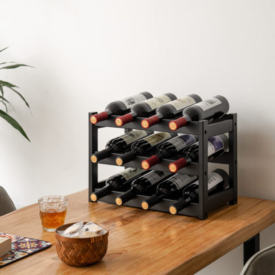 Bamboo Wine Rack, Sturdy And Durable Wine Storage Cabinet Shelf, Wine Racks Countertop For Pantry,Kitchen,3-Tier 12 Bottles Wine Rack Natural by Mint Pantry