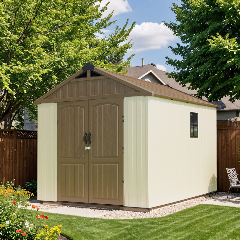 8 Ft. W Resin Storage Shed, Brown, 95"H x 91"W x 117"D
