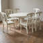 Linen White Wood Oval 7 Piece 6 Chairs Dining Table Set