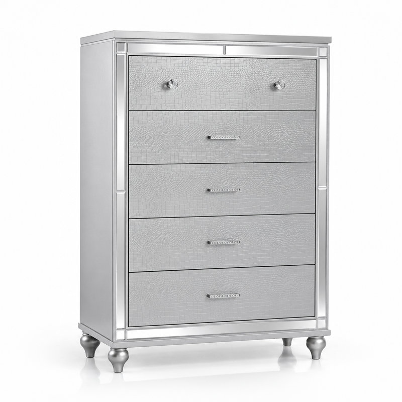 Denard 5 Drawer Chest, Silver
