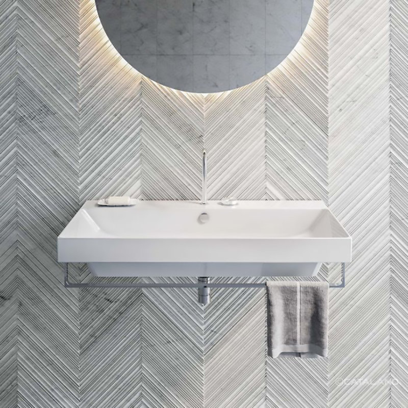 Lavabo de salle de bain rectangulaire double avec trop-plein Zero 75, Blanc
