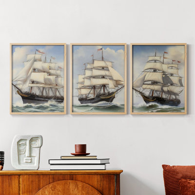 Sea and Shore  Series  V  -Set Of 3 Framed Giclee Prints -Ready to Hang