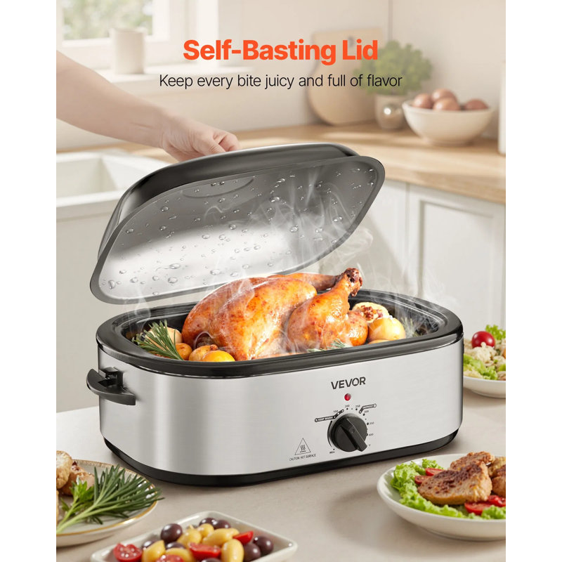 20qt Electric Roaster Oven With Self-basting Lid – 1450w Turkey Oven Fits Up To 24 Lbs, Adjustable Temperature 150°f-450°f, Defrost & Warm Functions, Fast-cooking Roasting Pan For Home