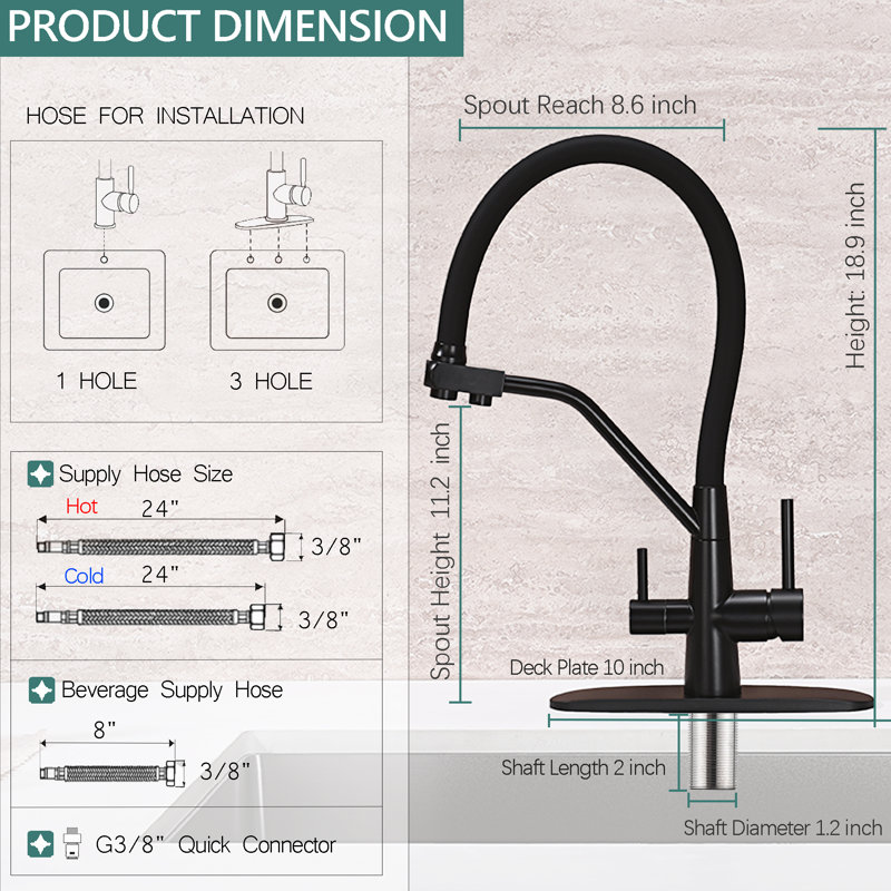 Dynamic Dual Handle Pull Out Sprayer Kitchen Faucet with Deckplate in Stainless Steel Matte Black