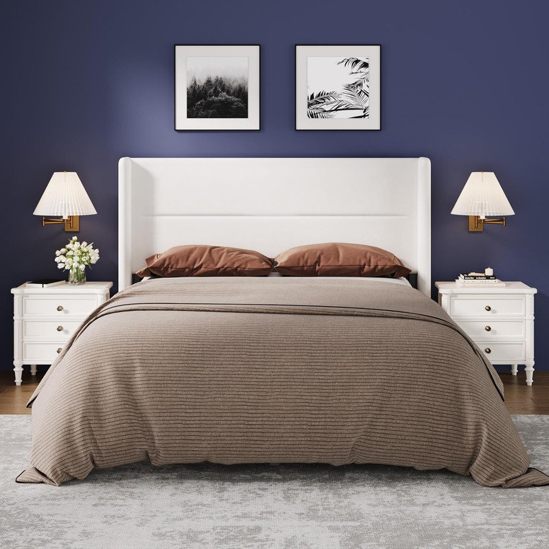 Velvet Upholstered Platform Bed Frame with Wingback Headboard & Wood Slats, 8" Under-Bed Storage, No Box Spring Needed for Bedroom