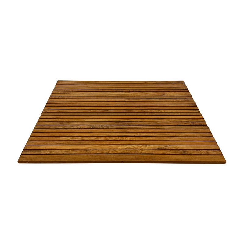 Tapis pour salle de bain en teck brun huilé de style nordique avec pieds en caoutchouc 36 po x 36 po