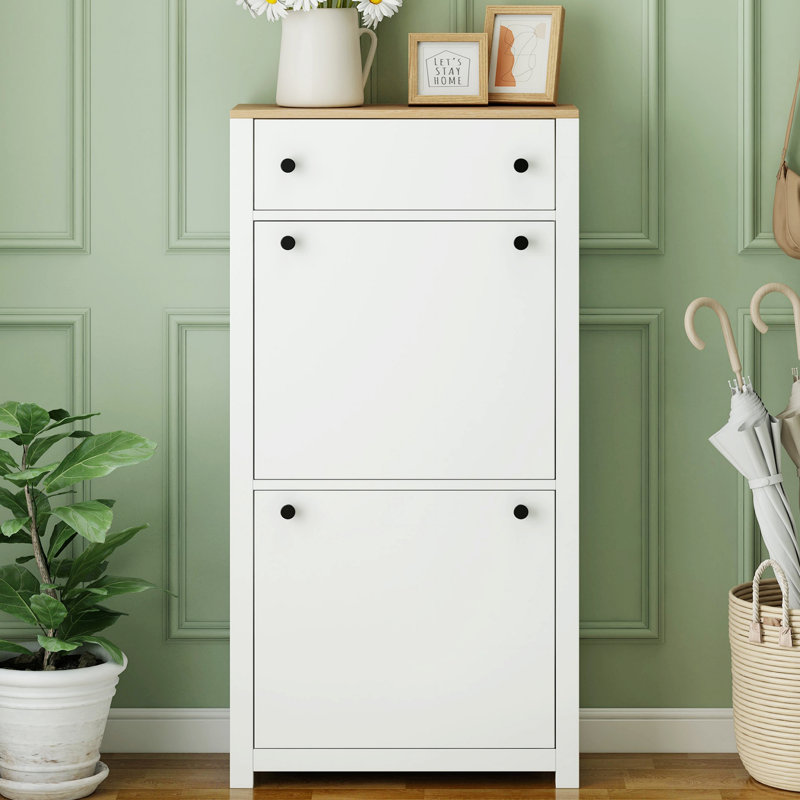 Entryway Shoe Organizer With 2 Flip Drawers, Wood Shoe Cabinet With Drawer, Free Standing Shoe Cabinet With Adjustable Panel, Shoe Storage Organizer For Home