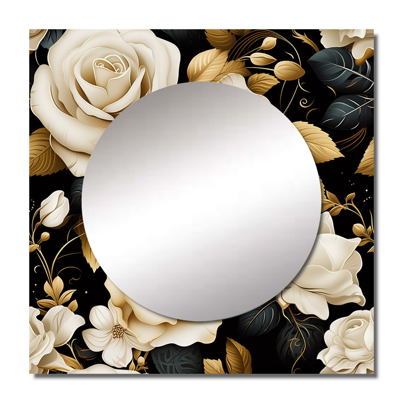 Elegant Beige Rose Harmony - miroir mural floral carré pour chambre à coucher, 23 po x 23 po