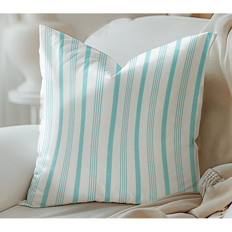 Housse de coussin d'extérieur à rayures turquoise et blanches