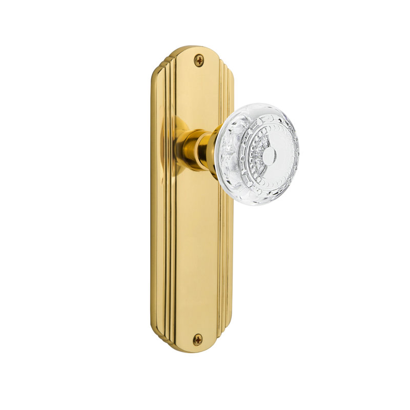Deco Plate with Crystal Meadows Knob, Unlaquered Brass