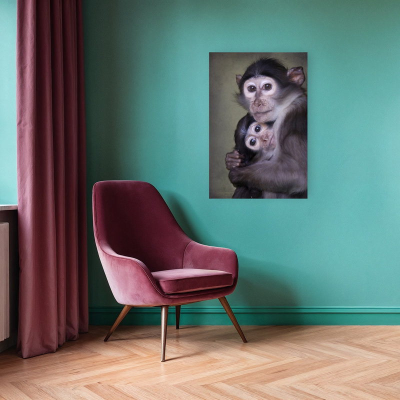 Tender Monkey Hug Peaceful Contemporary Monkey Nature Portrait Wall Art Print by Carles Just - Print, 91.44cm H x 60.96cm W