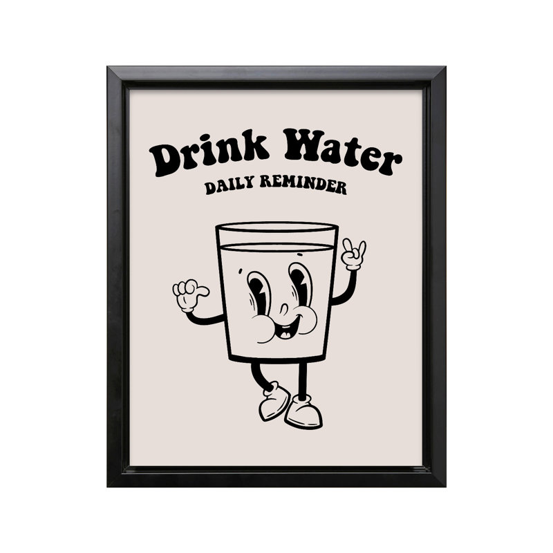 Drink Water No1, Cadre noir, Canevas, H 24 po x l 32 po