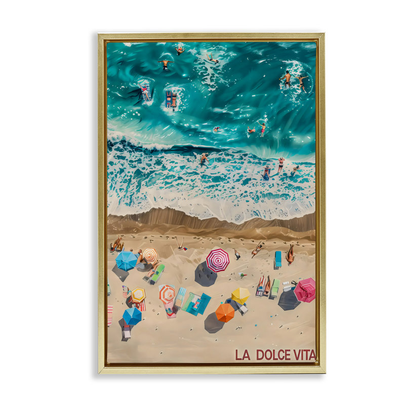 Cadre flottant Family Beach Dolce Vita, design par LSR Design Studio, H 25 po x l 17 po, Cadre flottant métallique doré