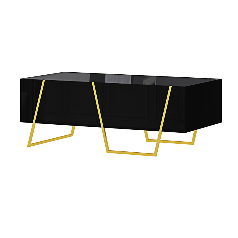 Table basse rectangulaire brillante avec rangement