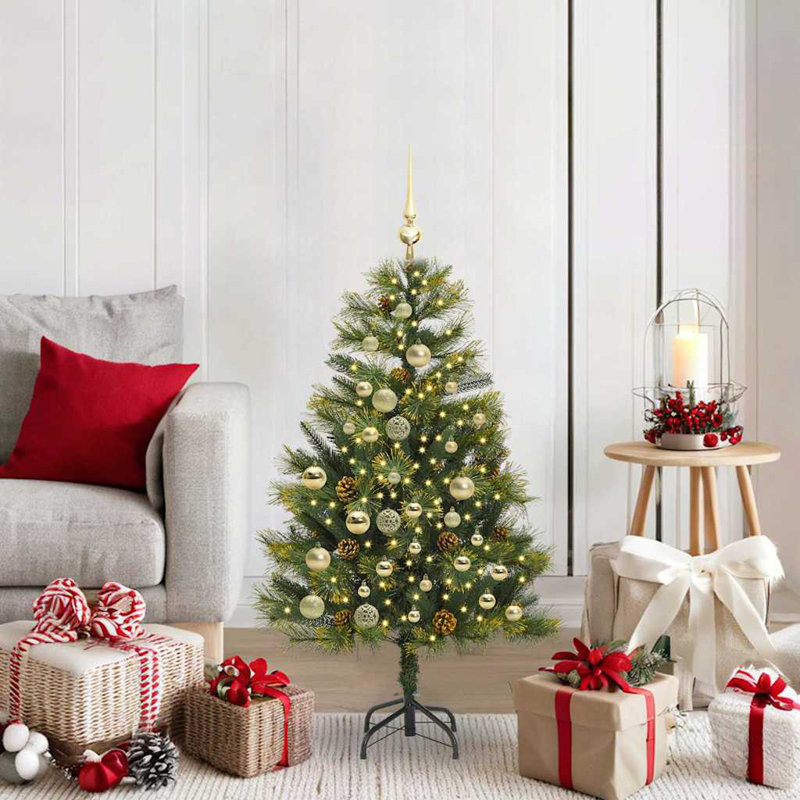 Artificial Hinged Christmas Tree with Cones, Gold, 3.94' H