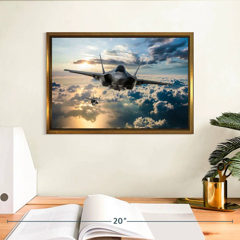 F35 Fighter Jet, Floating Frame Gold, 13" X 9"