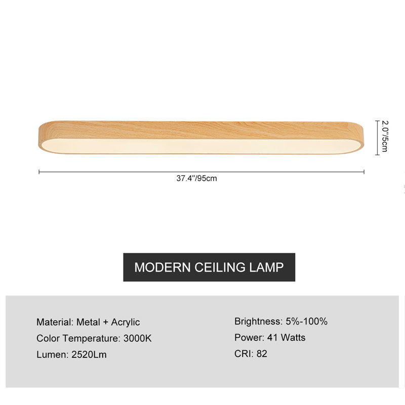 Rectangle Dimmable LED Flush Mount Ceiling Light, Natural Wood