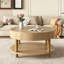 Table basse ronde de 31,5 po avec rangement dissimulé et tablette inférieure ouverte en bois naturel
