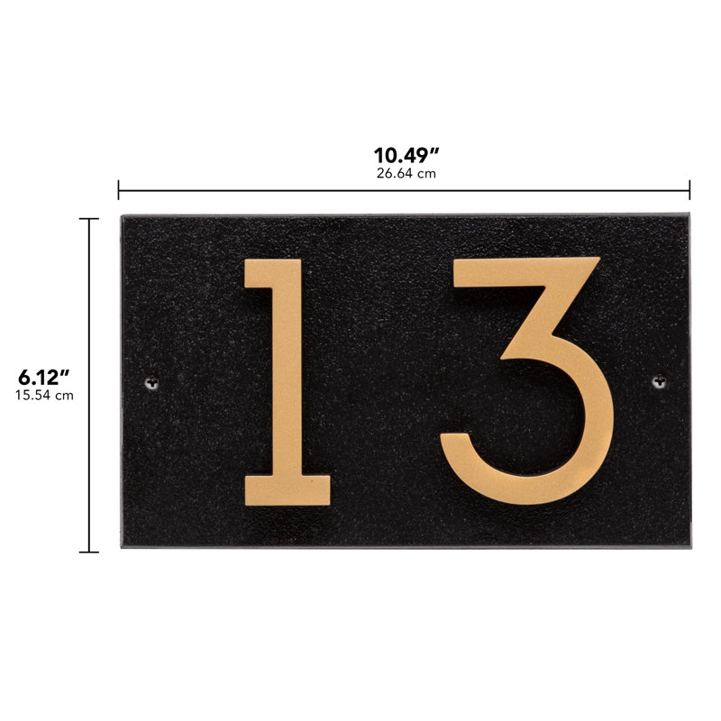 Floating 2-Number Horizontal Sign, Black /w/ Black / Gold Modern Font Numbers, Yes