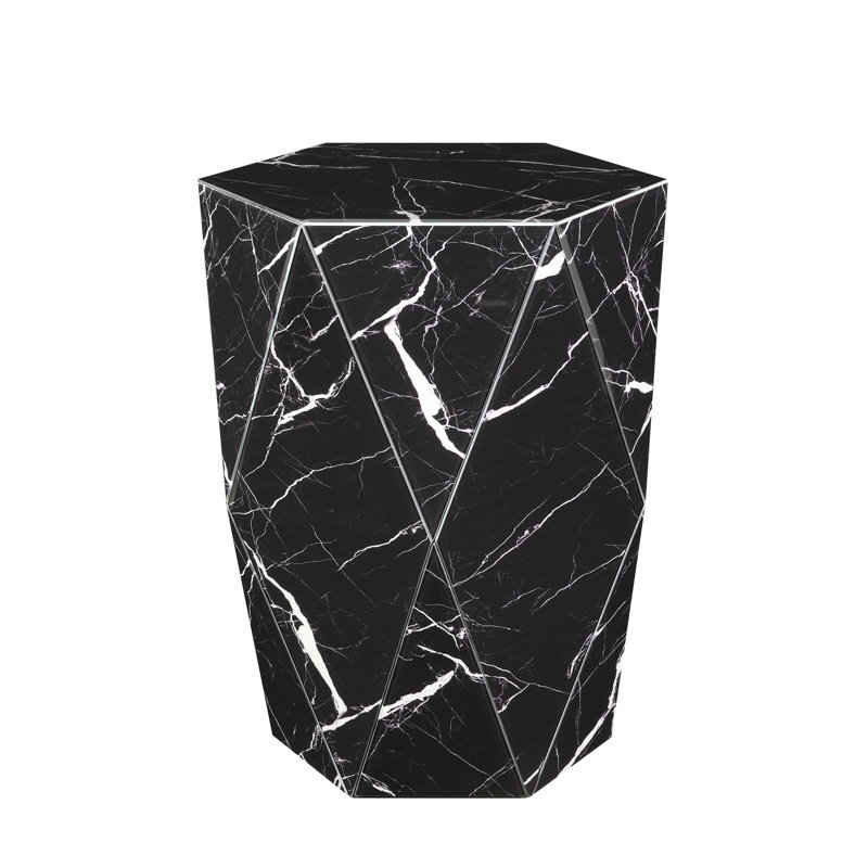 24" Black Glass Hexagonal Drum End Table