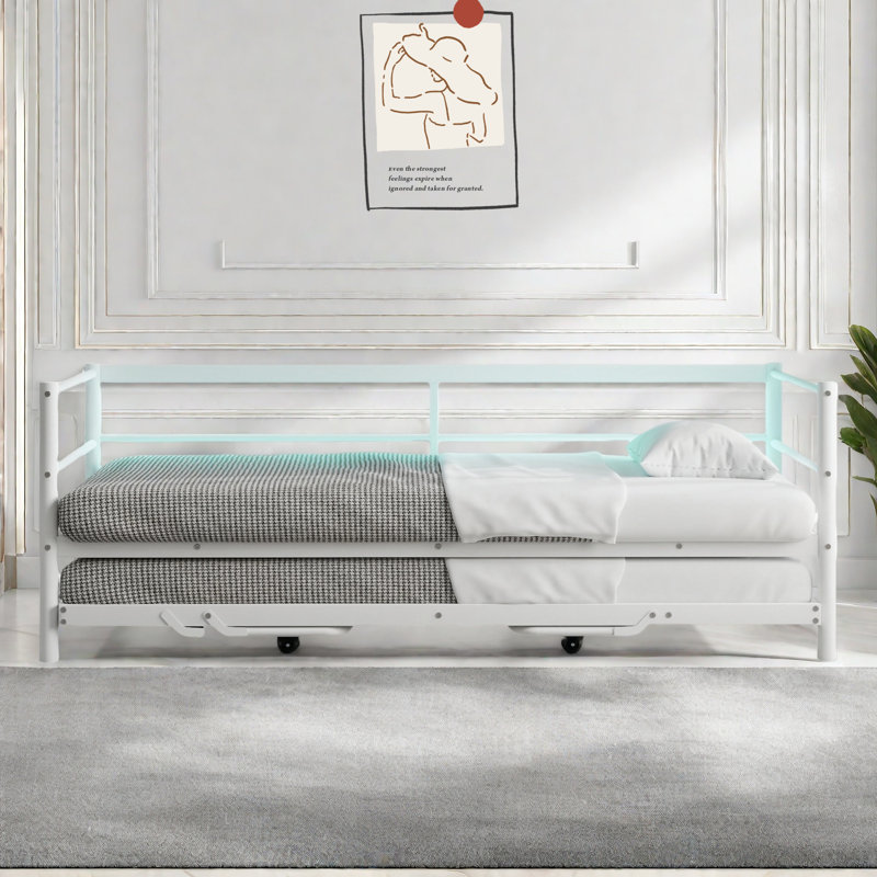 Lit de jour en métal avec couchette à DEL et réglable, Blanc