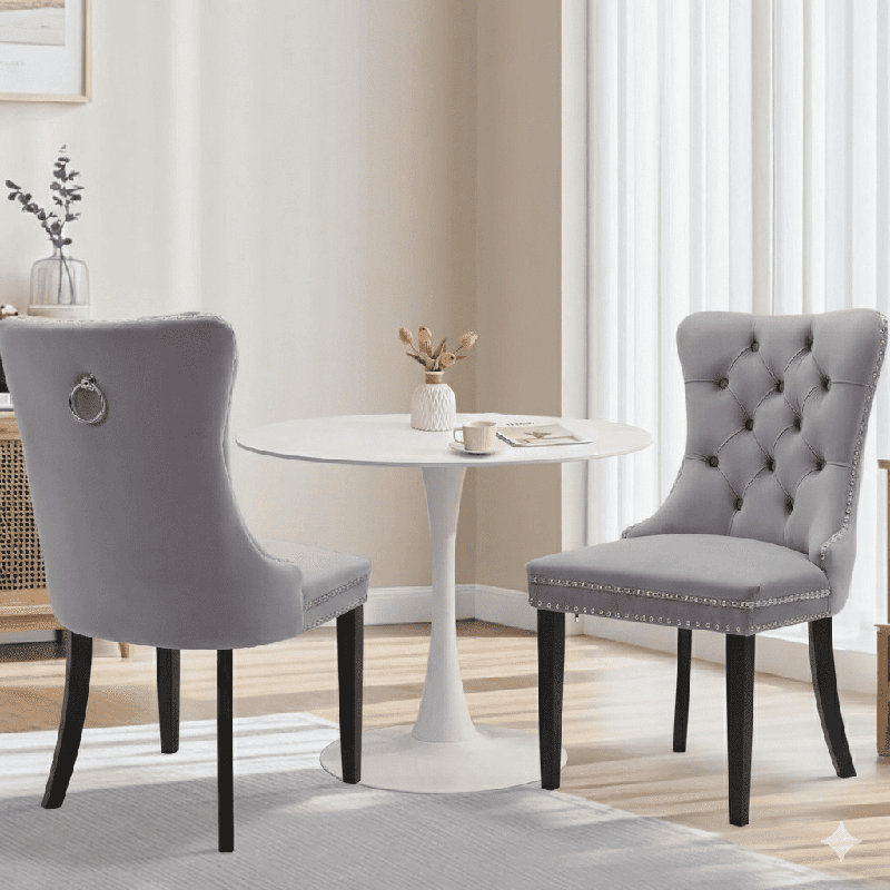 Ensemble de table de salle à manger rond avec 2 chaises , Blanc, Gris léger / argent
