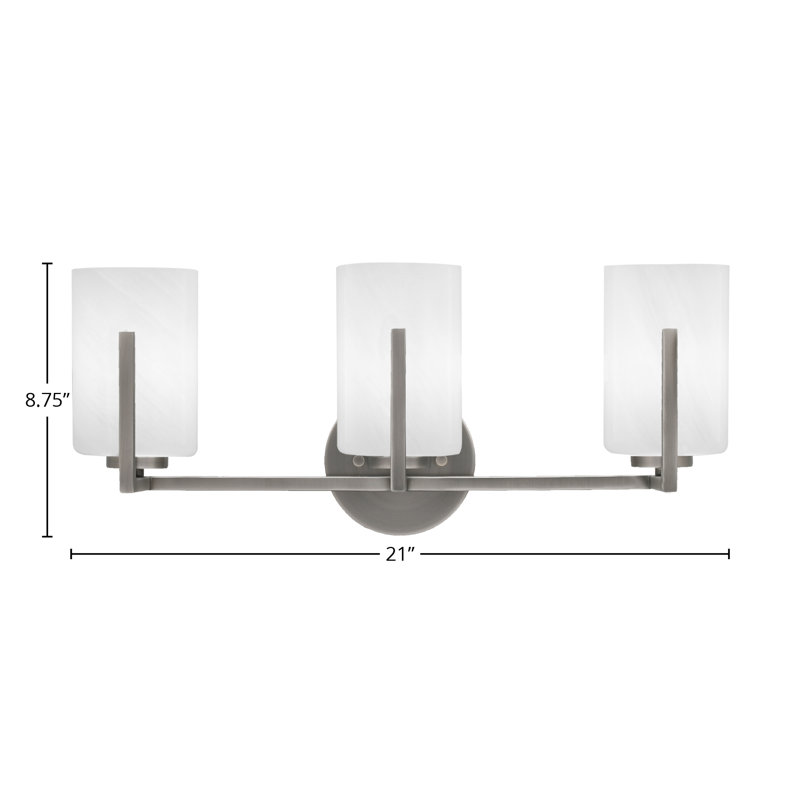 Barre d'éclairage de salle de bain 3 lumières avec verre de 4 po Dayberry, Gris graphite, Verre marbré blanc