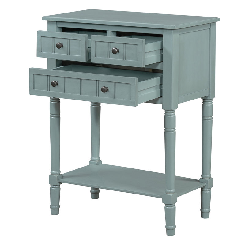Console étroite, canapé mince avec trois tiroirs de rangement et tablette inférieure, Light Blue
