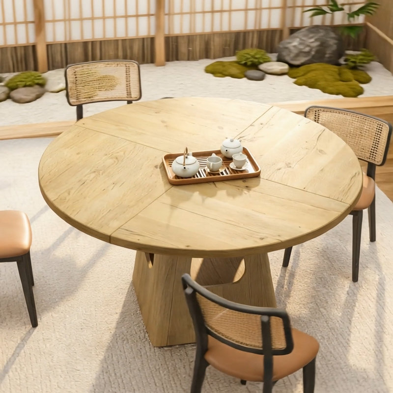 Table de salle à manger ronde pour table ronde de 4-6,47 pouces avec plateau en bois et base de rangement, table de salle à manger de ferme, table de cuisine en bois pour salle à manger, cuisine, salon, naturel (table seulement)