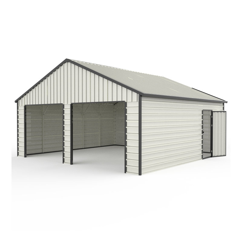 23FT X 22FT Double Garage Metal Shed With Side Entry Door, Cream