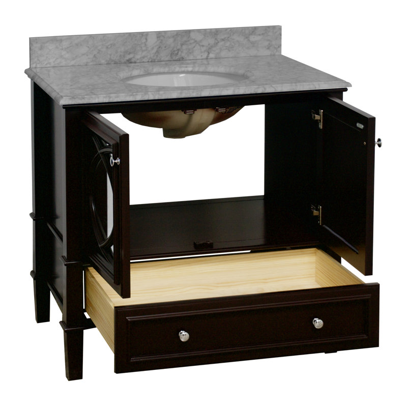 Brendale 36'' Single Bathroom Vanity with Carrara Marble Top, Chocolate