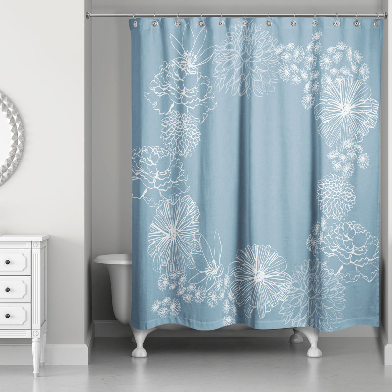 Rideau de douche simple à motif floral Warrenup, Bleu