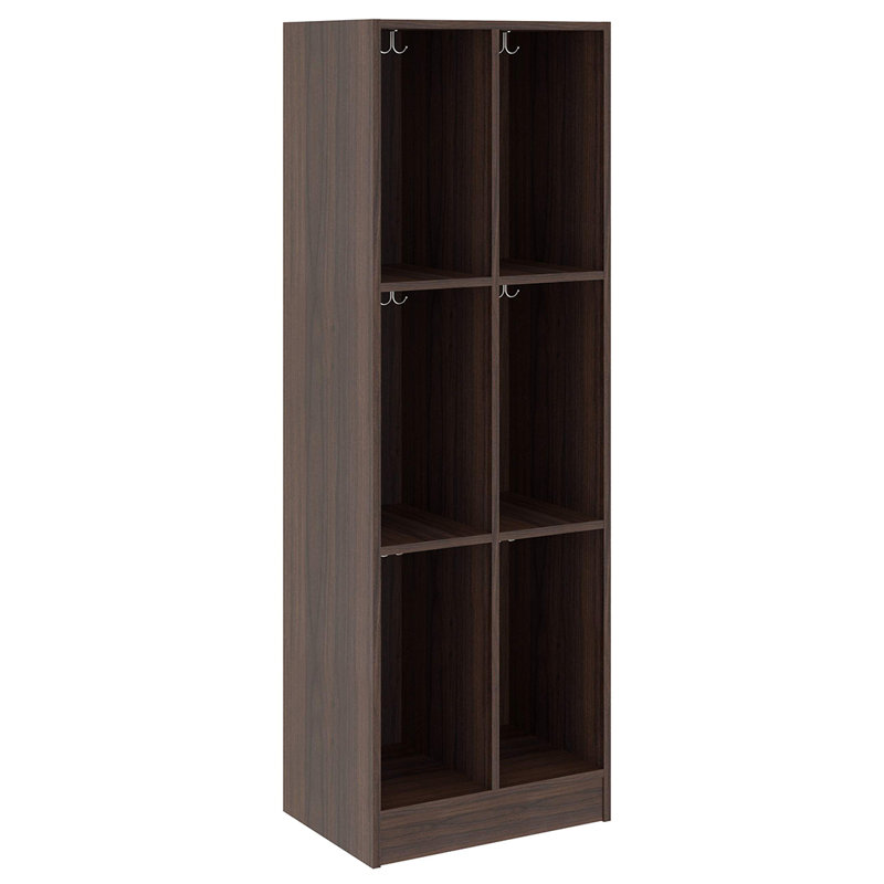 Armoire de rangement double à six compartiments pour salle de classe, 59" H x 24" W x 17" D, Noyer sépia
